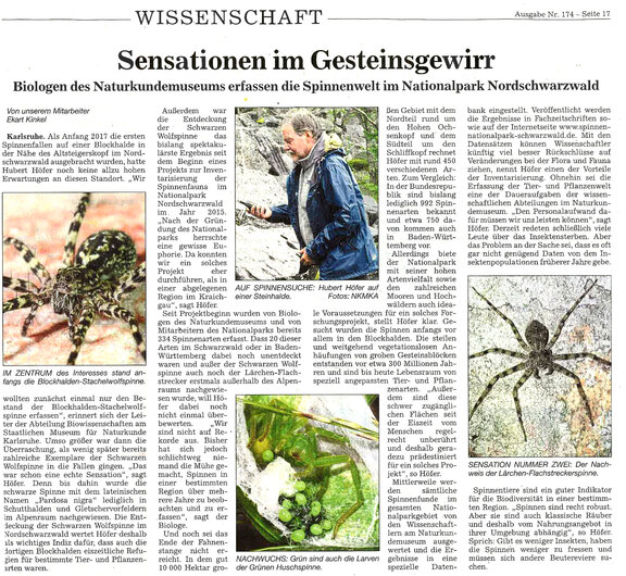 Zeitungsartikel zur Untersuchung der Blockhalden vom 30.7.2019